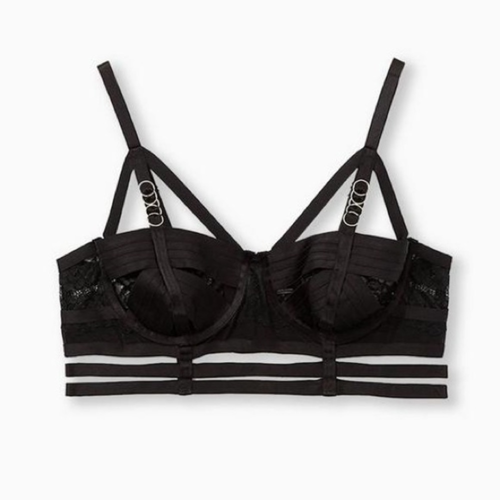 Simply Be Black Lace Cutout Cage Underwire Longline Bralette Sz 6 /6x - Picture 3 of 13